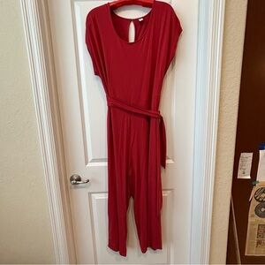 Old Navy Red Jumpsuit Cap Sleeve Built in Belt Sz 1X Comfy Wide Leg Casual